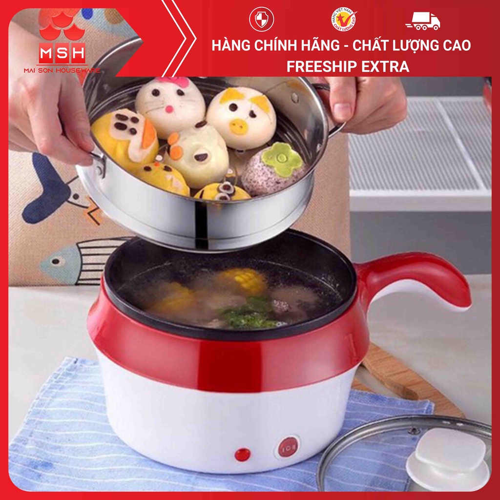 Nồi Lẩu Điện Mini Chống Dính Đa Năng Có Tay Cầm Cách Nhiệt Cực Kỳ An Toàn Tặng Kèm Xửng Hấp Thông Minh Đường Kính 18 cm