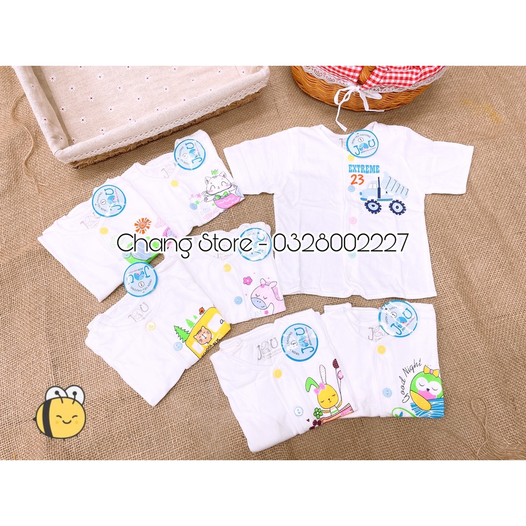 ÁO TAY NGẮN TRẮNG SƠ SINH JOU CHO BÉ ( 3-8KG)100% COTTON