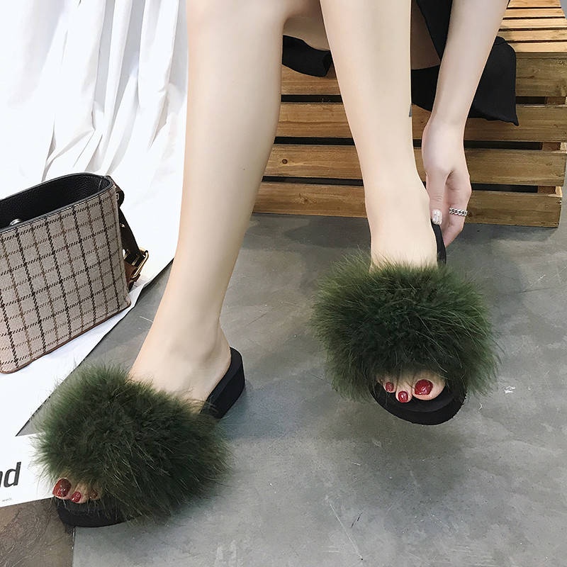 Dép Nữ Đế Xuồng Phối Lông Thời Trang Xuân Hè Phong Cách Mới