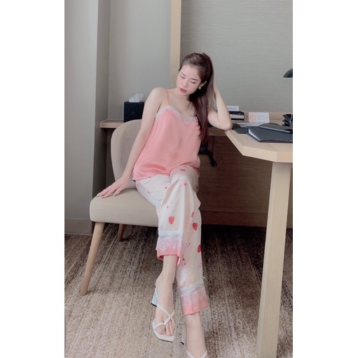 Bộ Đồ Pijama - Bộ Lụa Satin Hai Dây Ren Quần Dài[Hàng Đẹp, Lụa Mát Mịn] Không Nhăn, Không Bai Giãn, Không Phải màu | BigBuy360 - bigbuy360.vn