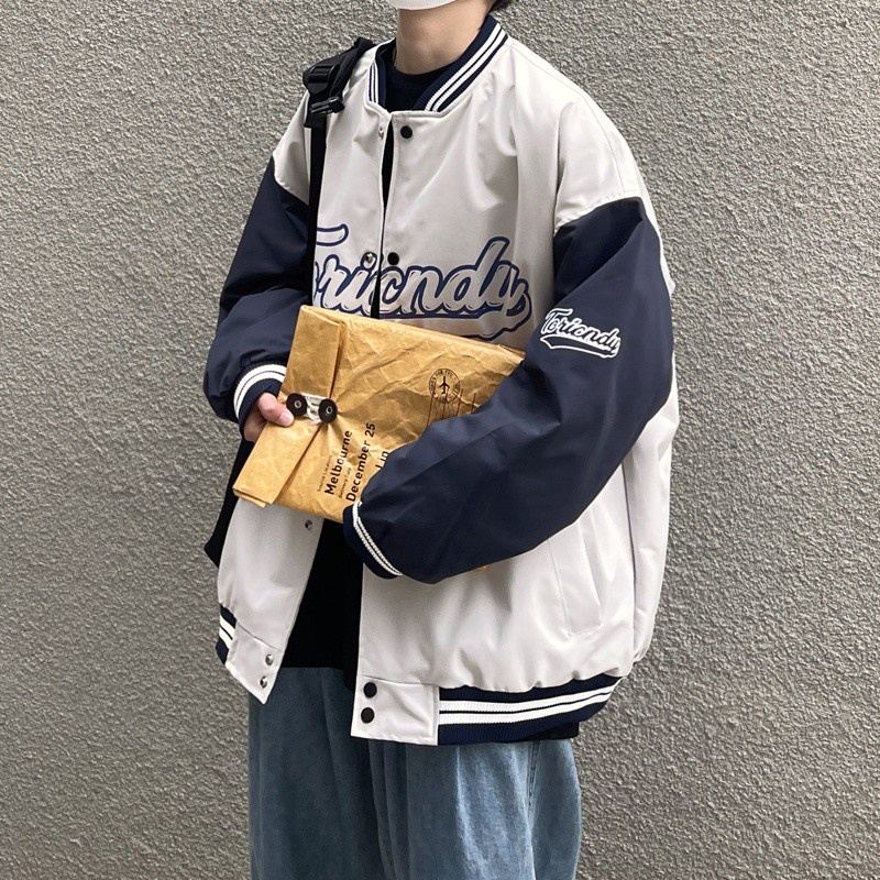 Áo Khoác Bóng Chày Dáng Rộng In Chữ Thời Trang Cho Cặp Đôi