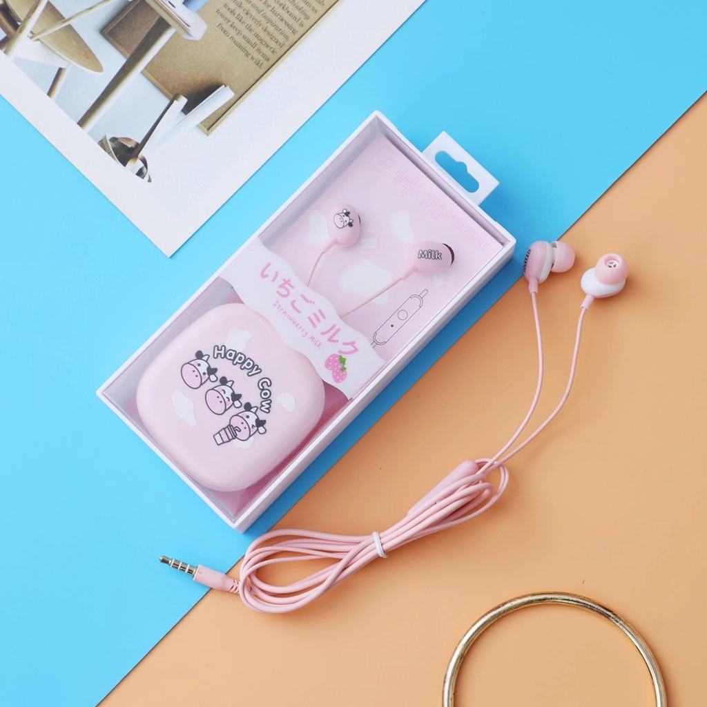 Bộ Tai Nghe Và Hộp Đựng Hình Chú Bò Cute - Có Micro Đàm Thoại - Mẫu K - MIN STORE