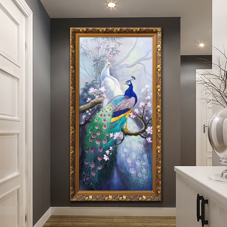 Bộ Tranh Đính Đá 5D Hạt Tròn Tự Làm Hình Chim Công Nhiều Màu Trang Trí Nhà Cửa