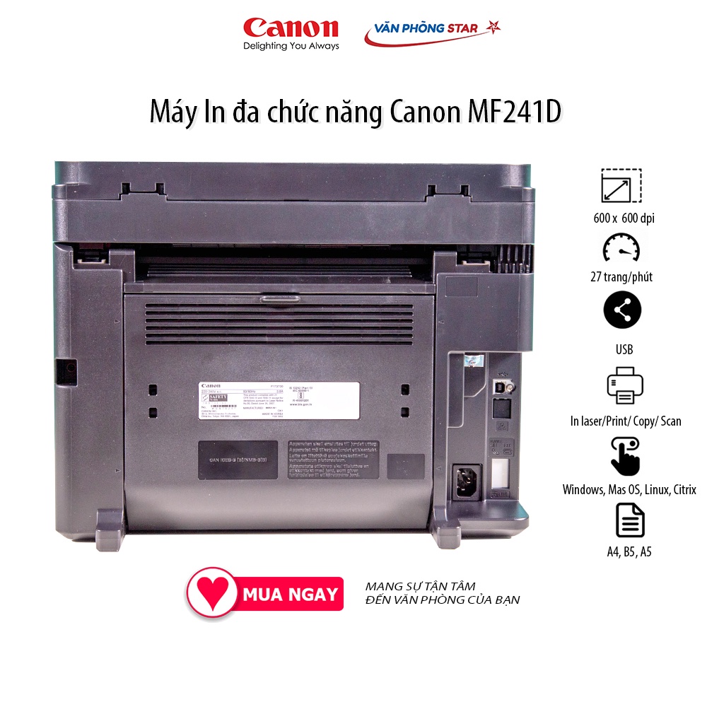 [Free ship] Máy In đa chức năng Canon MF241D copy, scan màu, in laser đảo mặt. Tốc độ 27 trang/phút, 1200 x 1200