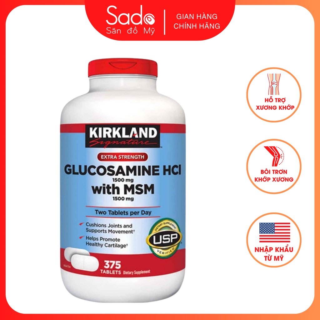 Viên Uống Bổ Khớp Kirkland Glucosamine HCI With MSM Hỗ Trợ Giảm Đau Giúp Xương Chắc Khỏe Dẻo Dai Hơn Hộp 375 Viên