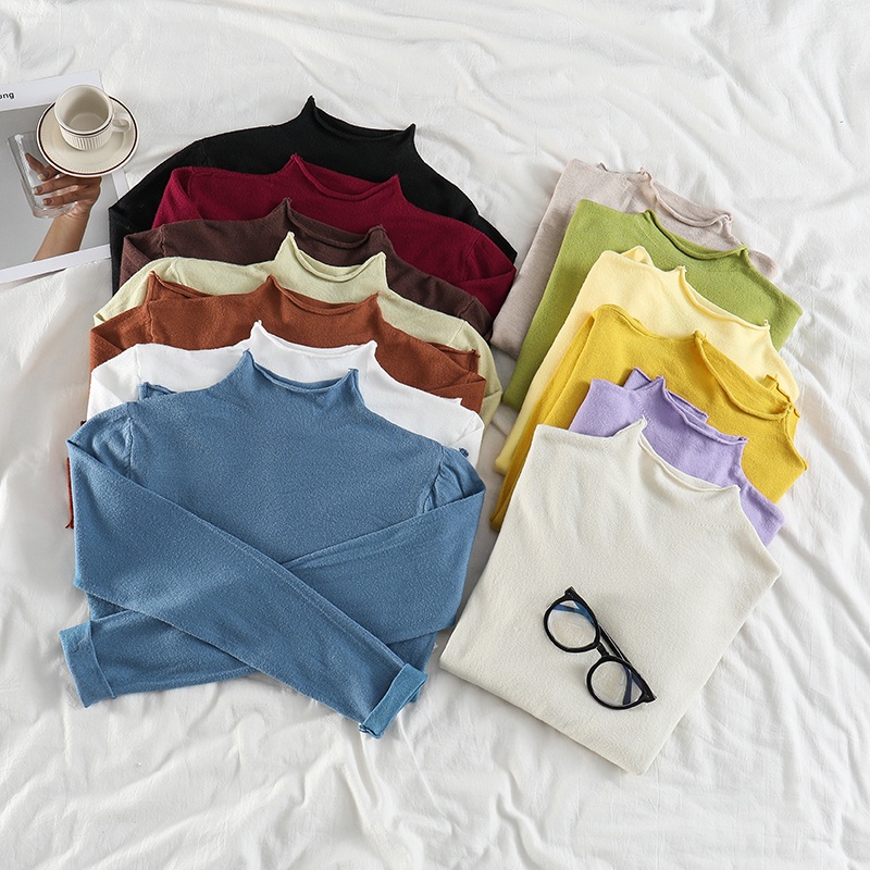 NUZIRO Áo sweater  cổ cao tay dài phong cách đơn giản thời trang dành cho nữ