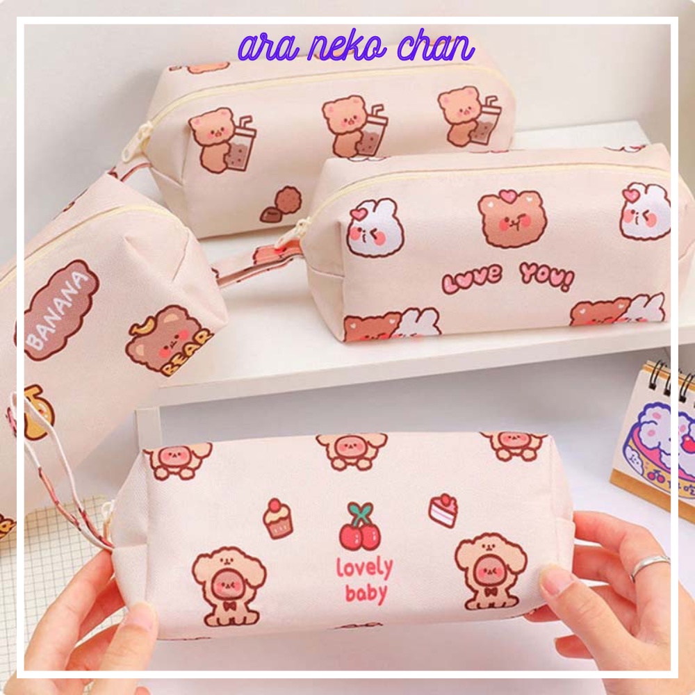 Túi Đựng Bút Cỡ Lớn Hình Gấu Hoạt Hình Dễ Thương Cute Bằng Vải Canvas