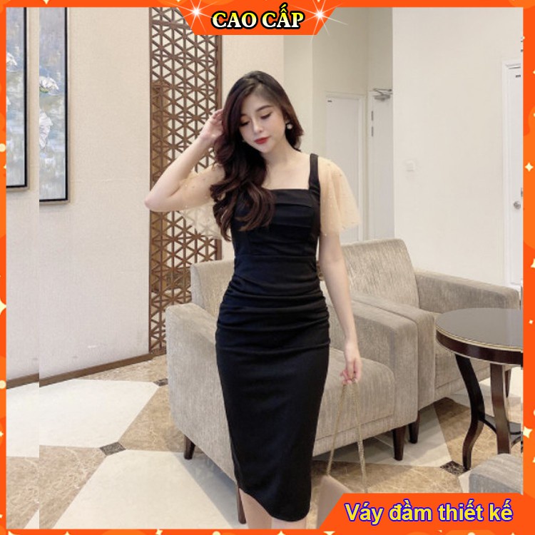 Váy nữ đầm nữ body cao cấp cổ vuông, tay lửng sang chảnh dự tiệc màu đen tạo nên vẻ đẹp quyến dũ cho phái đẹp