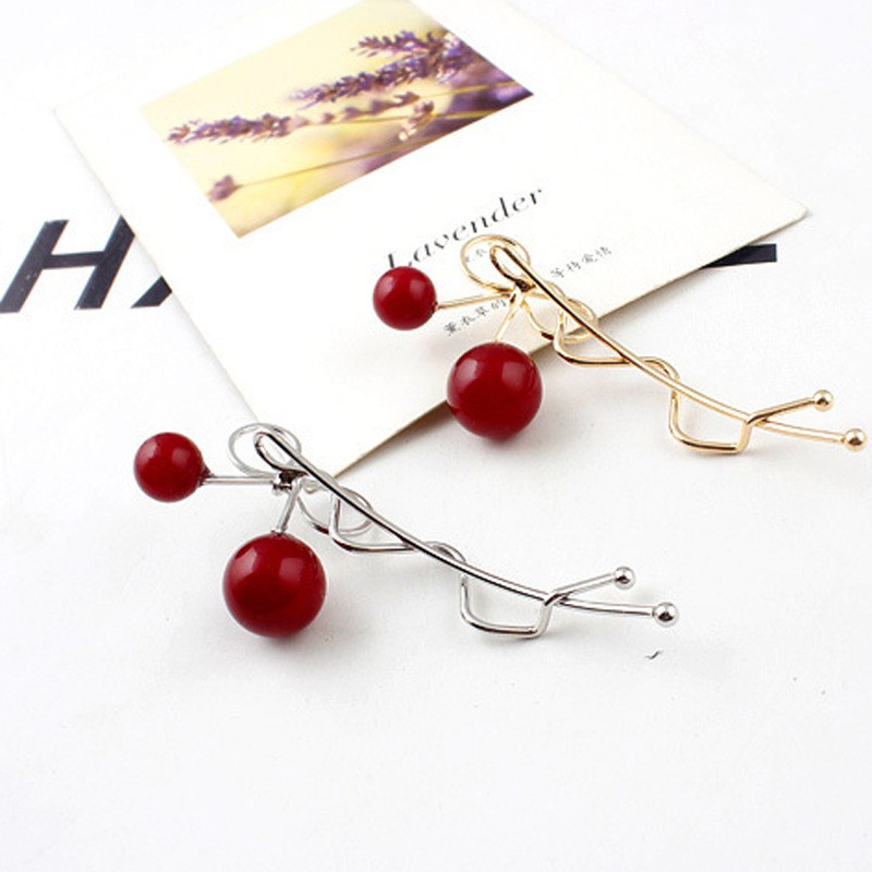 Kẹp tóc bằng kim loại hình quả cherry dễ thương