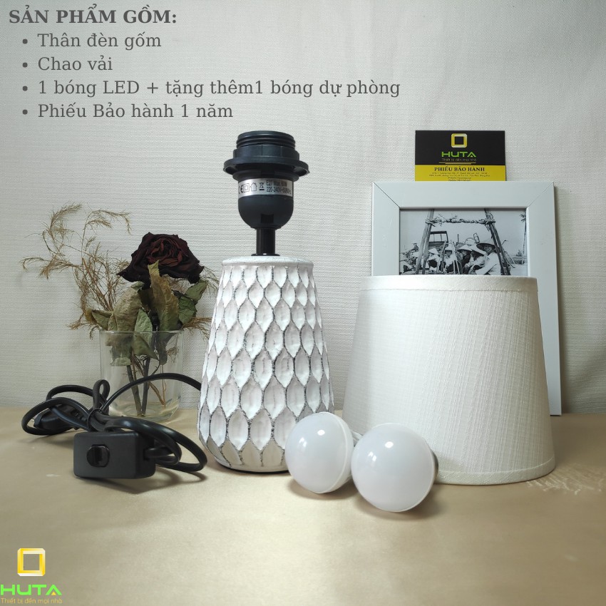 COMBO 2 Đèn Ngủ Để Bàn Thân Gốm Sứ, Dimmer Điều Chỉnh Tăng Giảm Sáng, Bóng Led, Decor, Mã S4 - Shop HUTA Light For Life