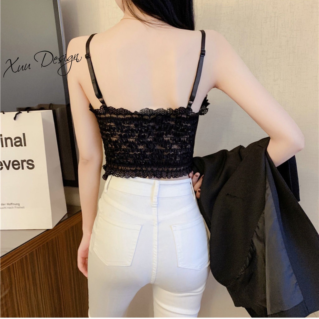 Áo bra nữ 2 dây phối viền ren Xuu, thiết kế hoa nhí đệm ngực BR11