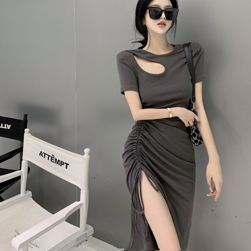 Đầm IELGY dây rút eo kiểu mỏng xẻ tà thời trang mùa hè phiên bản Pháp Hàn Quốc mới