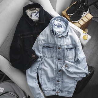 Áo jacket jean Dusty Tailor thiết kế 2 túi mới, màu wash denim light blue và indigo, vải jean cotton 100%
