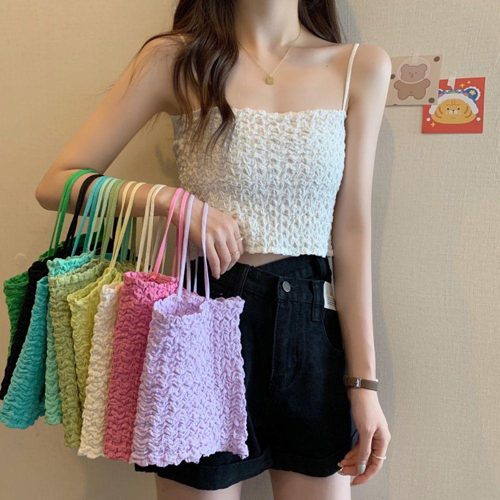 Áo Ống Hai Dây Mỏng Màu Trơn Thiết Kế Xếp Nếp Thoáng Khí Thời Trang Cho Nữ