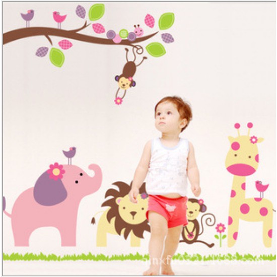 Decal Dán Tường Vườn thú voi hồng ( Kèm Video thật )