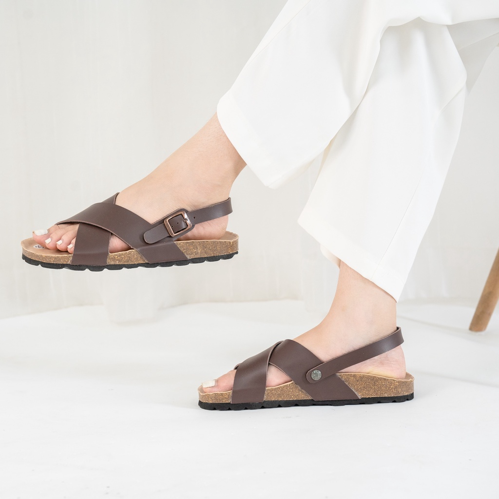 PUK11 - Sandal Đế Trấu BIOLINE Official Quai Da Pu Chữ X Lót Pu Kem Chống Nước