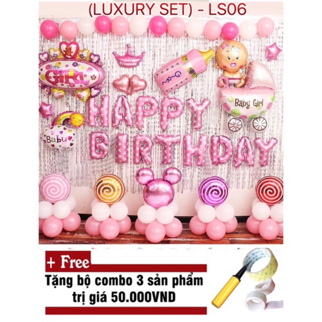 Set bóng trang trí sinh nhật cho bé gái. LS06