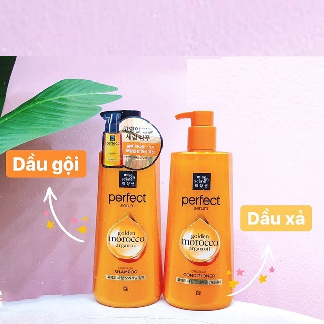 Cặp dầu gội xả Missen vàng PERFECT SERUM Golden Morocco Argan Oil 680ml