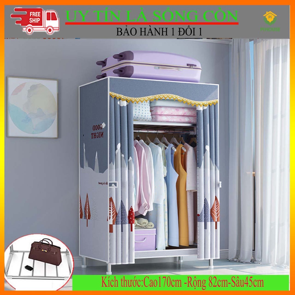 [BẢO HÀNH 1 đổi 1] Tủ Vải đựng quần áo, tủ vải khung thép Titan không rỉ cao câp buồng  Bọc Vải Oxford Chống Ẩm