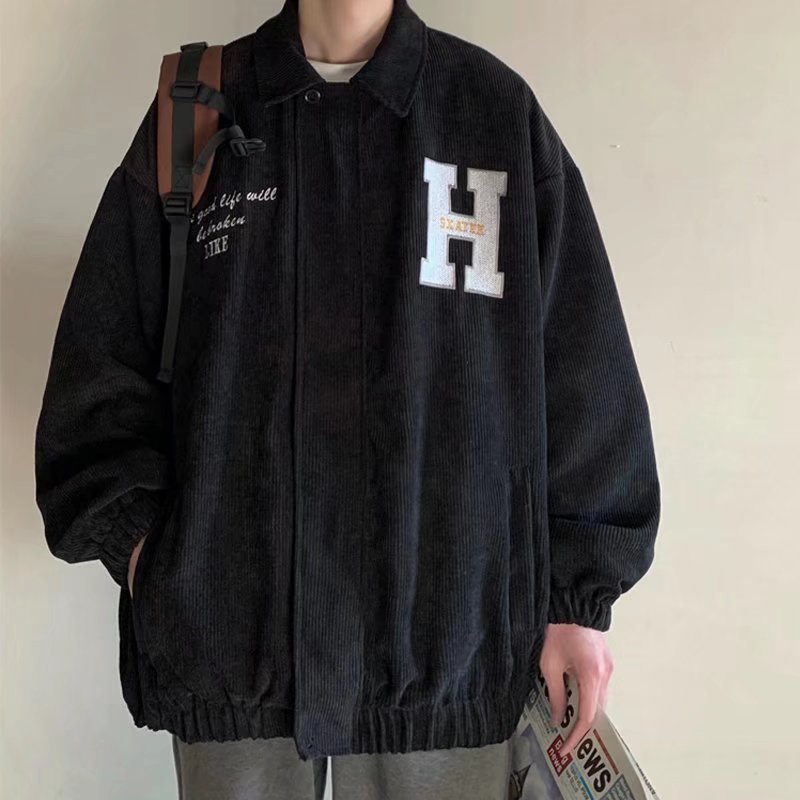 Áo Khoác Nam Nữ Nhung Kẻ Dáng Rộng Cổ Lật Phong Cách Retro Hàn Quốc Dành Cho áo khoác nam thời trangáo khoác varsity áo khoác nam cao cấp