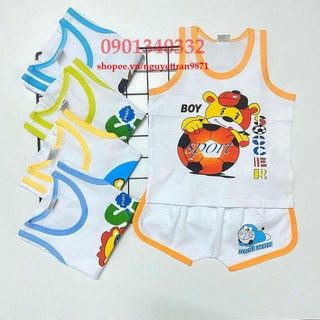 Bộ ba lỗ cho bé-Combo 5 bộ quần áo BA LỖ trắng viền màu SUSU cho bé trai(5-30kg)