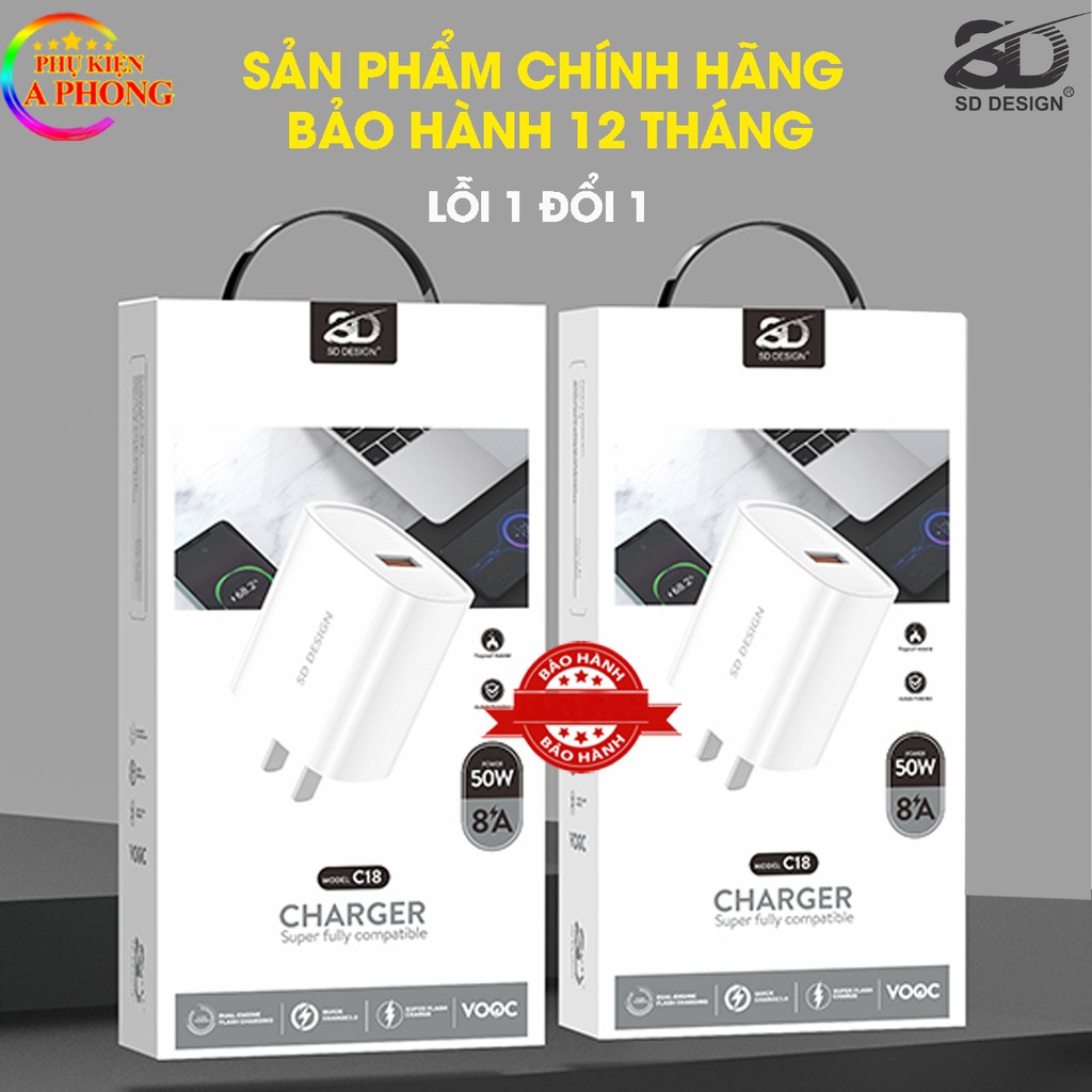 Củ sạc nhanh siêu tốc 8A C18 ✅ Cs tới 50W ✅ Chip thông minh, sạc nhanh không hại máy ✅ Chính hãng, BH 1 năm