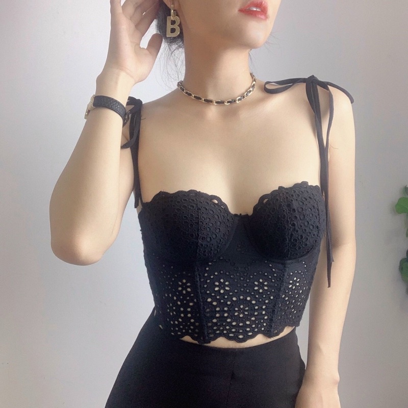 Áo corset / Áo croptop vải thô thêu hoa