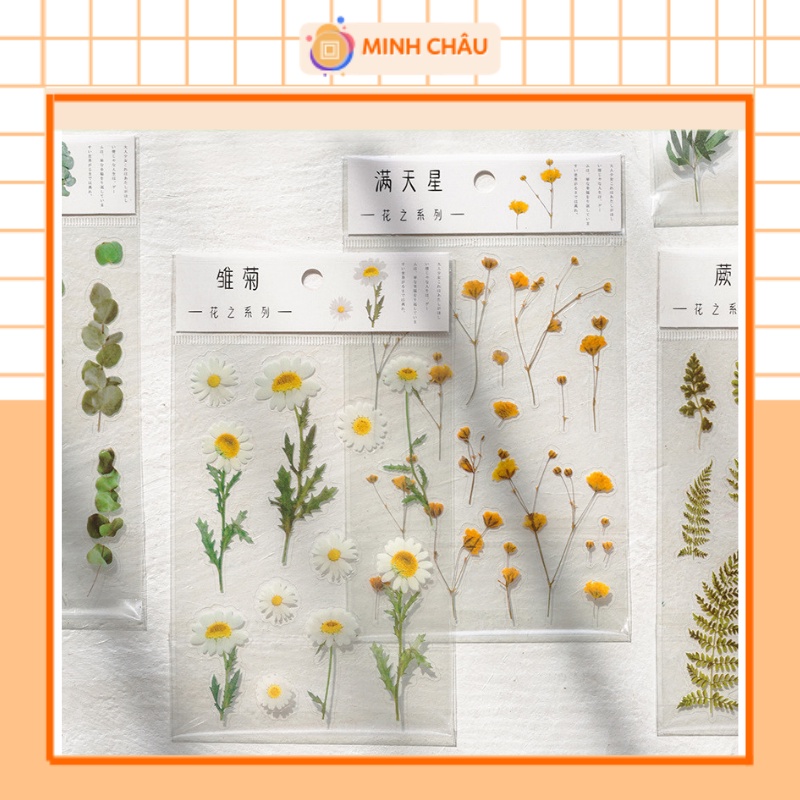 Sticker Dán Sổ Hoa Lá Vintage Trong Suốt Không Thấm Nước Trang Trí Sổ Tay Lap Top