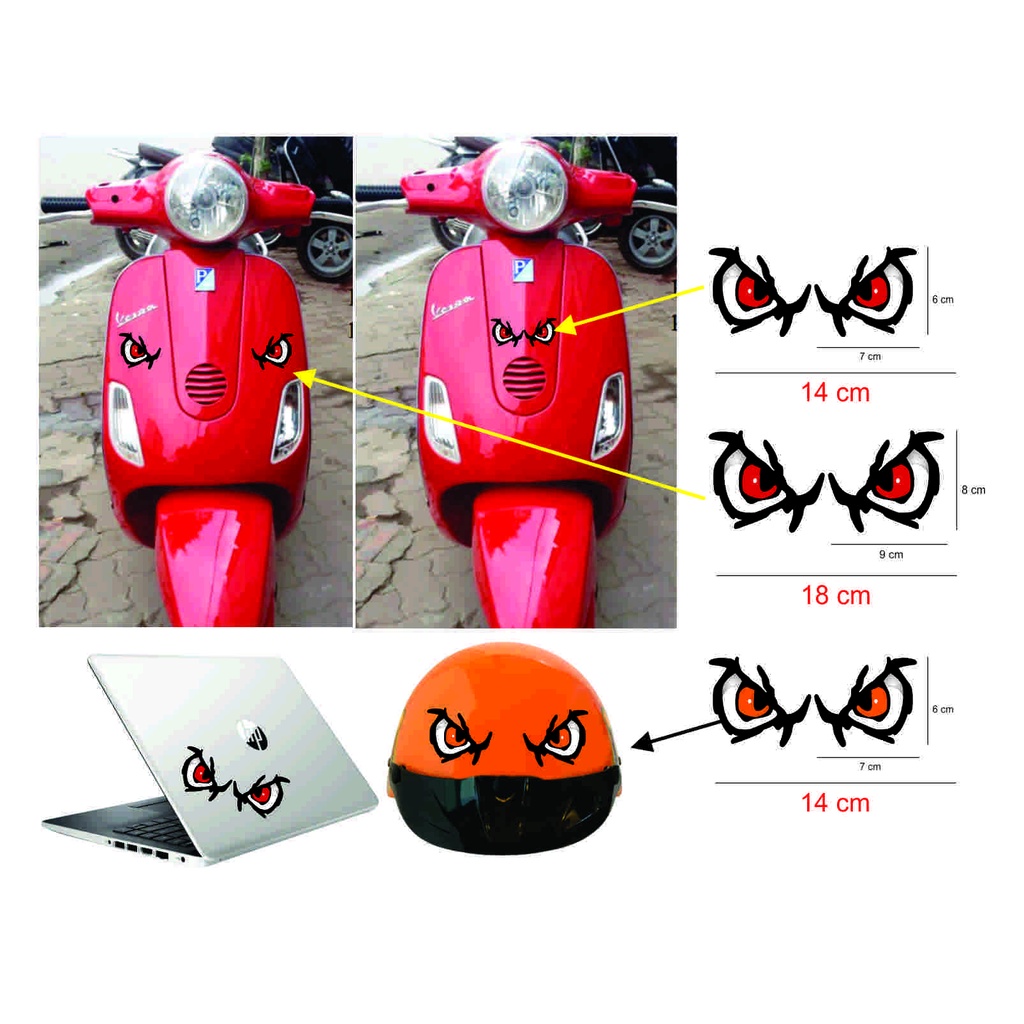 Decan đôi mắt trang trí xe máy, sticker đôi mắt nhiều kích thước