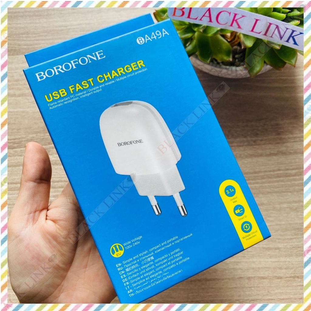Củ Sạc 2.1A BOROFONE BA49A Cao Cấp Điện Thoại Máy Tính Bảng Cốc Sạc Nhanh Pin Dự Phòng Tai Nghe Bluetooth Không Dây I12