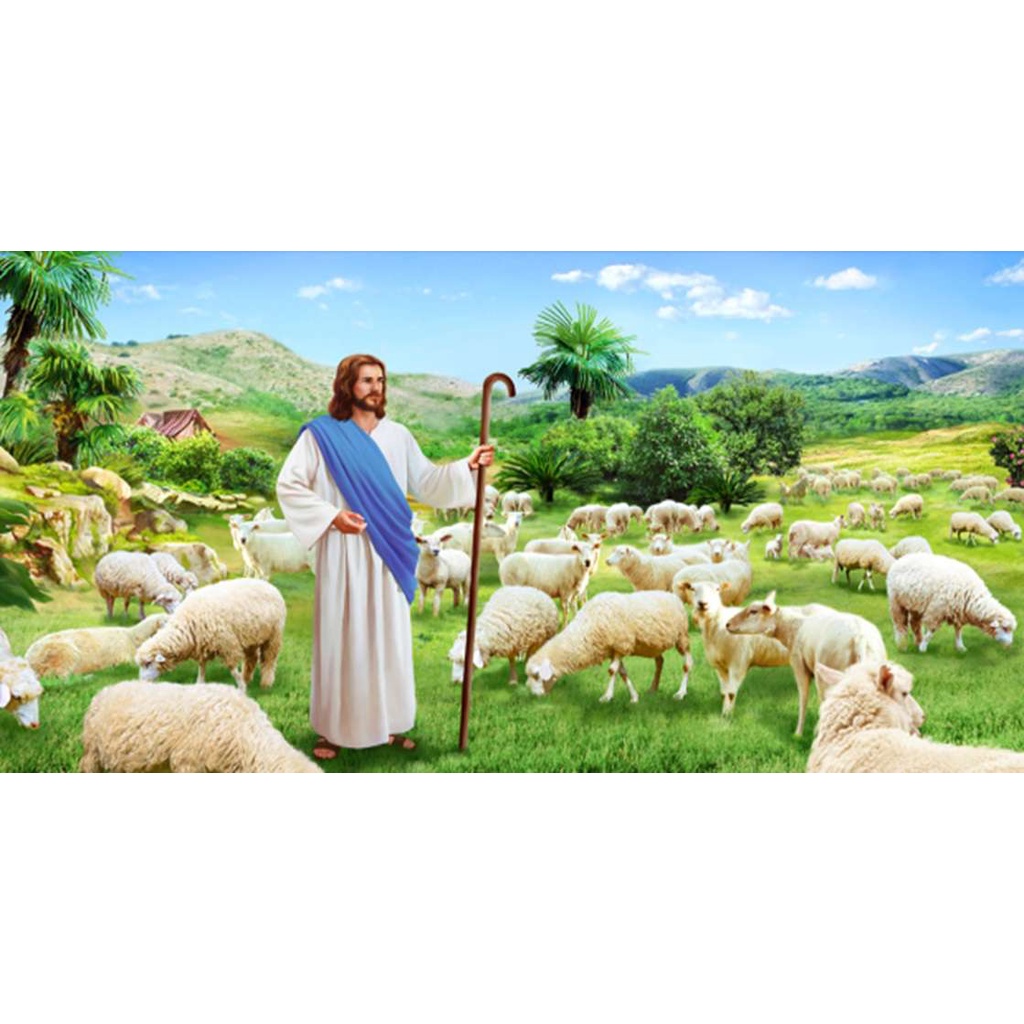 Tranh thêu chữ thập ( Giá sỉ) Chúa Chăn Cừu LV3504 (125 x 63 cm), tranh đá LV552 (150x75cm)