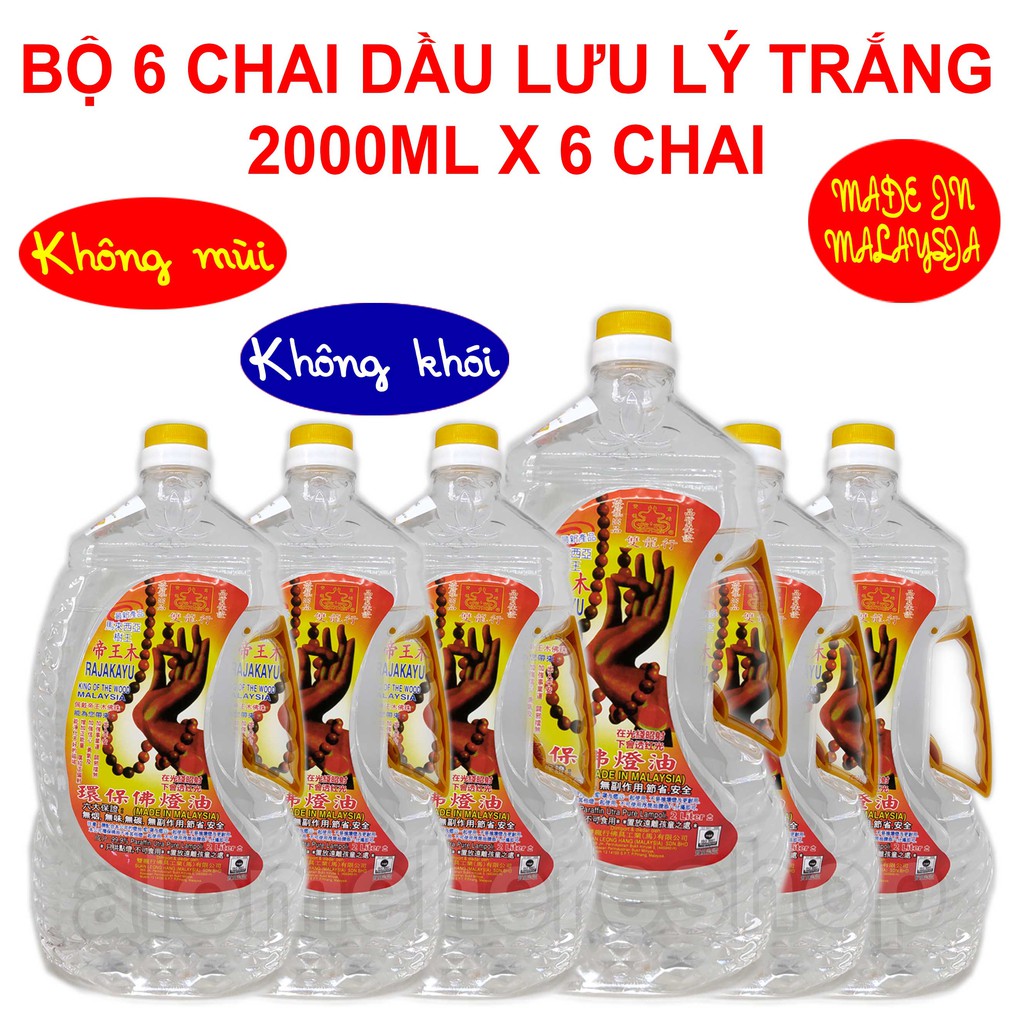 Bộ 6 chai dầu lưu ly trắng không mùi không khói 2lítx6 chai dành để thắp đèn dầu phong thủy có clip thực tế sản phẩm