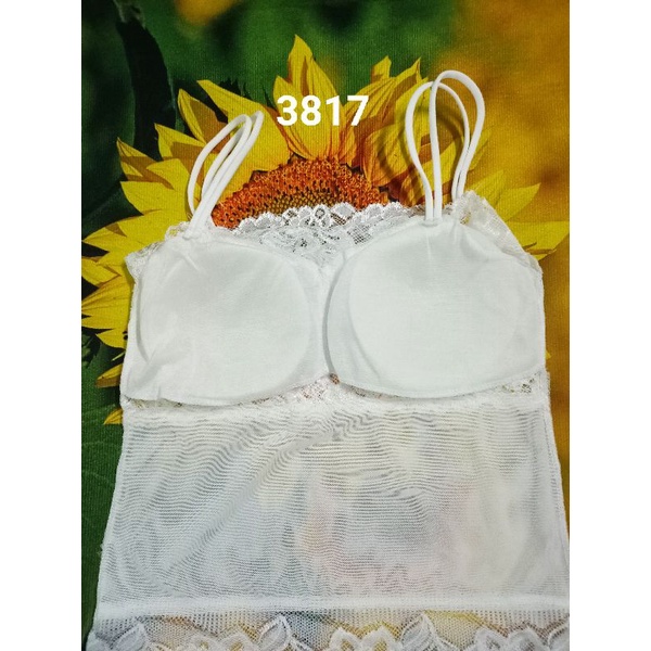 Áo lá dài ren phối lưới mút mỏng 3817