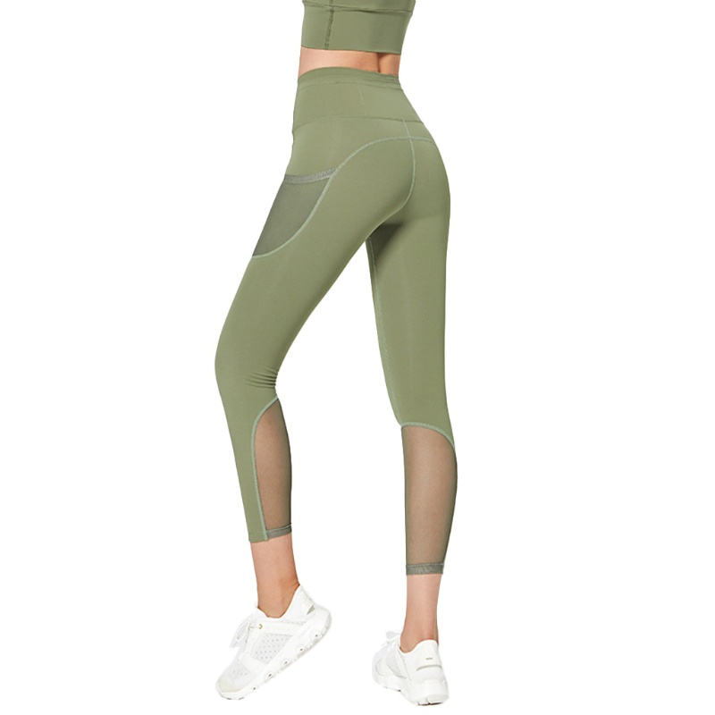 Quần Legging Tập Yoga Lưng Cao Phối Lưới Có Túi Bên Hông Dành Cho Nữ