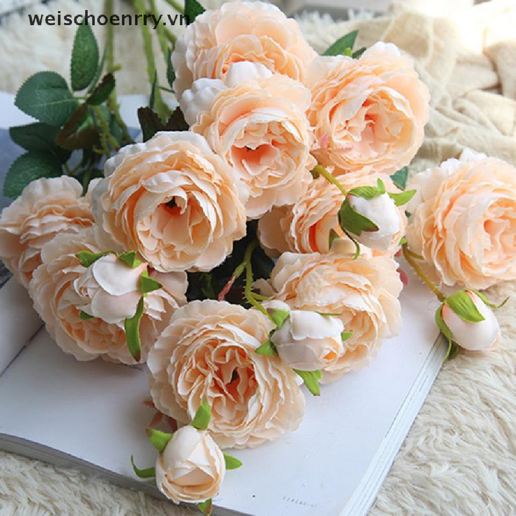 WW 3 Heads Rose European Silk Artificial Peony Flower For Home Wedding Wall Decors WW