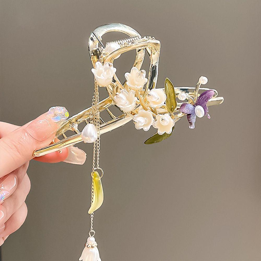 Kẹp Tóc Hình Hoa Lan / Cá Mập Đính Ngọc Trai Dễ Thương Độc Đáo Thời Trang Cho Nữ