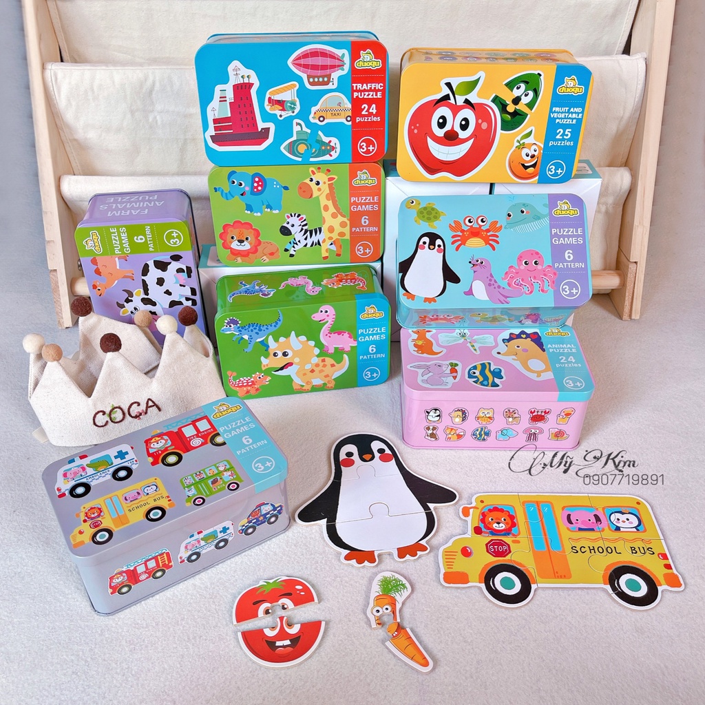 Tranh Ghép 2-3-4-5-6 Mảnh gỗ puzzle cao cấp phù hợp cho bé từ 2 tuổi trở lên và bé mới tập ghép tranh