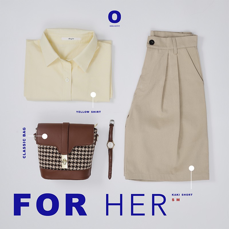 ODDA OUTFIT / Quần kaki ngắn phong cách Nhật Bản năng động, Quần Kaki màu Be.