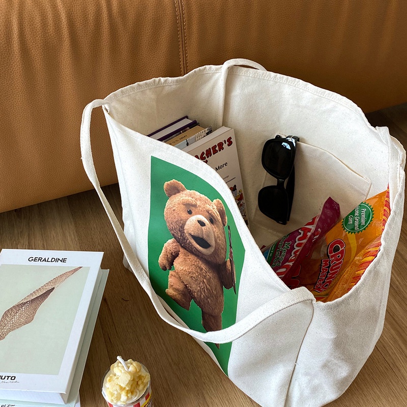 Túi Đeo Vai Vải Canvas Kích Thước Lớn Phong Cách Hàn Quốc 2021 Cho Nữ