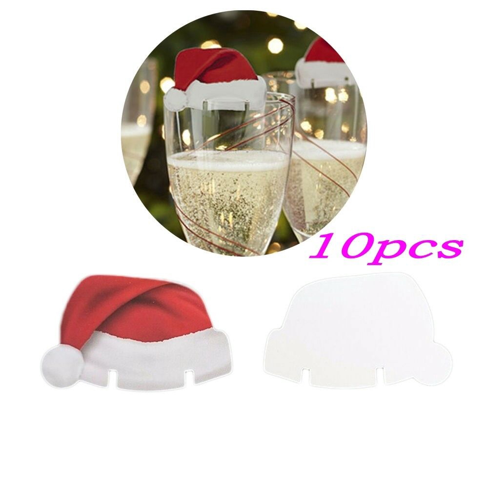 Bộ 10 mũ Noel mini dùng để trang trí ly rượu Giáng sinh xinh xắn