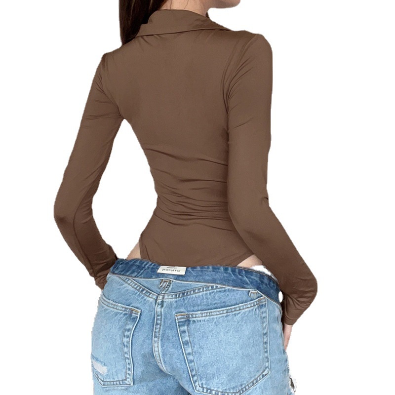 DUNEA Áo liền quần dệt kim tay dài cổ polo ôm dáng thời trang quyến rũ dành cho nữ | BigBuy360 - bigbuy360.vn