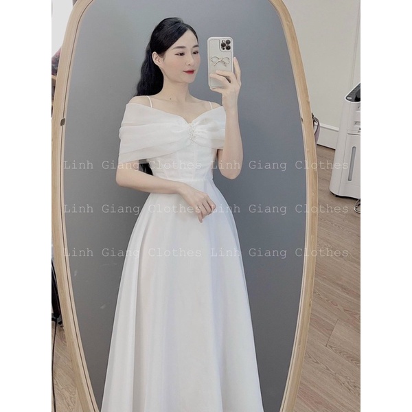 Váy trễ vai công chúa 2 màu đi tiệc siêu hot