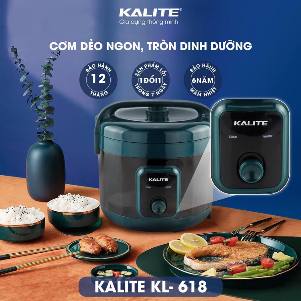 Nồi cơm điện mini đa năng Kalite KL619 công suất 700W, dung tích 1.8 Lít chống dính cao, bảo hành 12 tháng