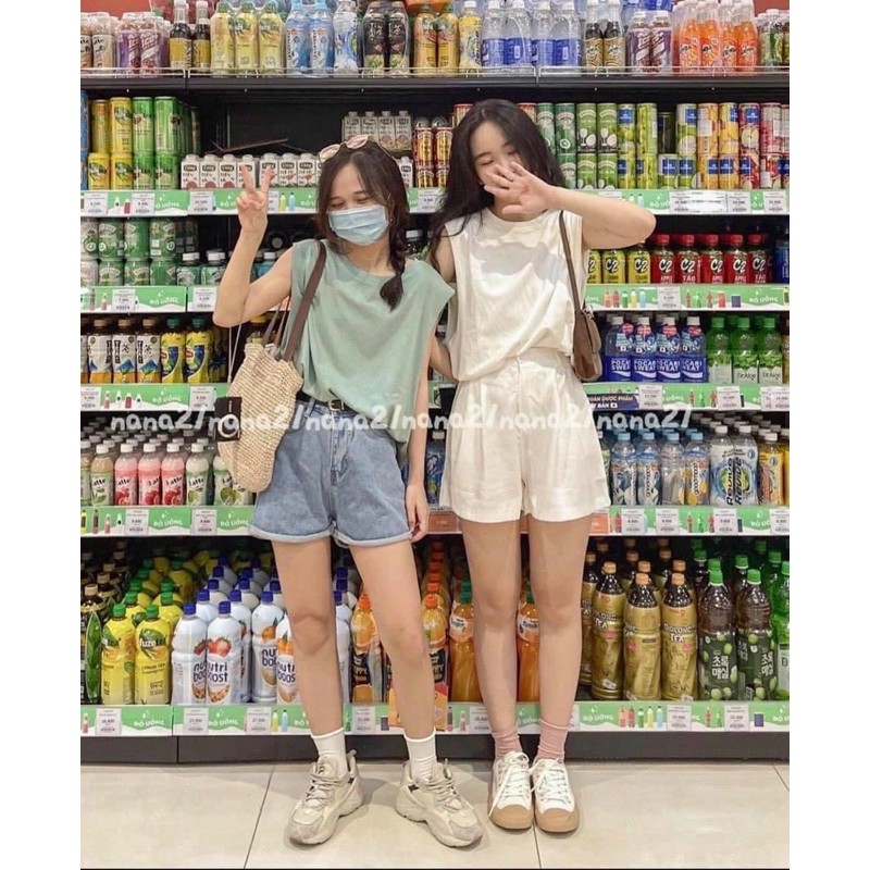 áo tanktop trơn from rộng kèm quây