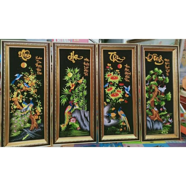 ( tranh thêu sẵn)- tranh thêu thành phẩm tứ quý Xuân hà thu đông