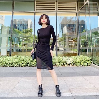 Đầm body tay dài lai phối lưới