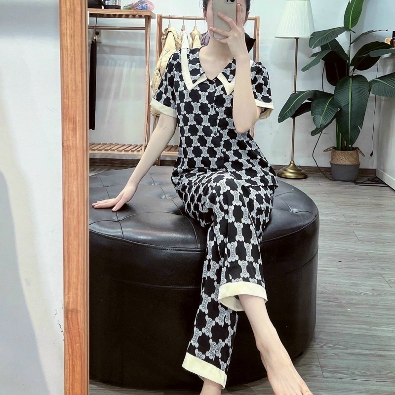 BỘ PIJAMA LỤA HOẠ TIẾT HÀNG MẶC NHÀ THIẾT KẾ CAO CẤP
