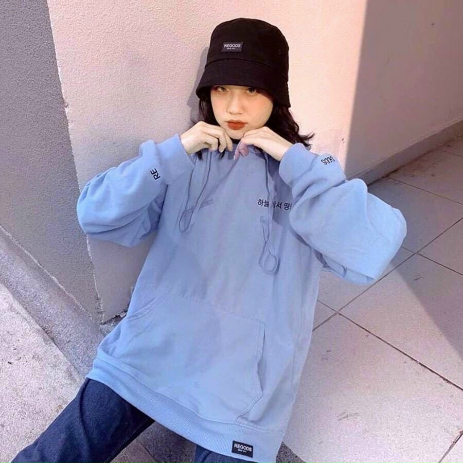 ÁO HOODIE NAM NỮ VẢI NỈ DÀY MỊN CHỮ HÀN MÀU XANH TRƠN FREESHIP