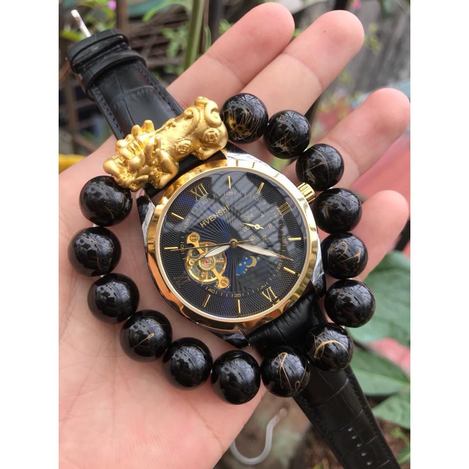 ĐỒNG HỒ CƠ TỰ ĐỘNG NAM AUTOMATIC CHÍNH HÃNG HVENSHI DÂY DA CAO CẤP TẶNG KÈM VÒNG ĐEO TAY TỲ HƯU ĐẸP GIÁ RẺ