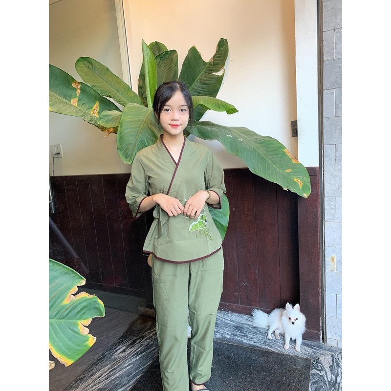 Đồ Lam Đi Chùa # Mẫu Nơ Thêu Chữ Tâm # Đồ Bộ